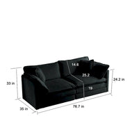 Ensemble de canapés 3 pièces en chenille noire avec causeuse et 2 canapés simples