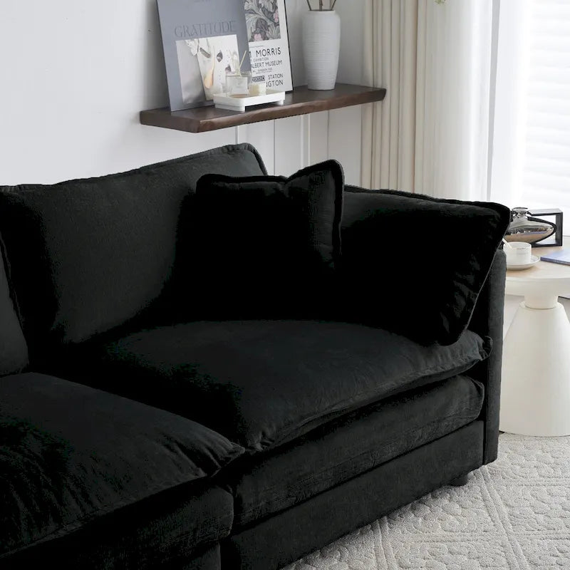 Ensemble de canapés 3 pièces en chenille noire avec causeuse et 2 canapés simples