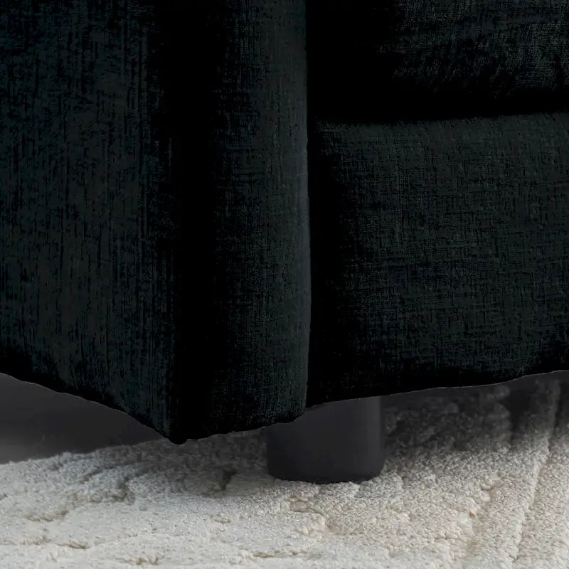 Ensemble de canapés 3 pièces en chenille noire avec causeuse et 2 canapés simples
