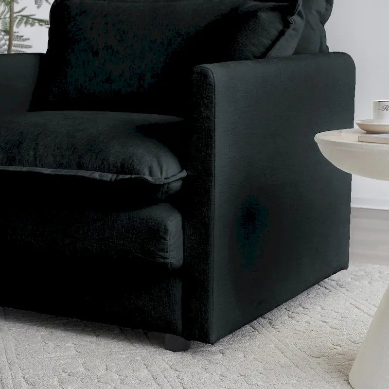 Ensemble de canapés 3 pièces en chenille noire avec causeuse et 2 canapés simples