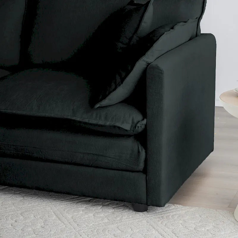 Ensemble de canapés 3 pièces en chenille noire avec causeuse et 2 canapés simples