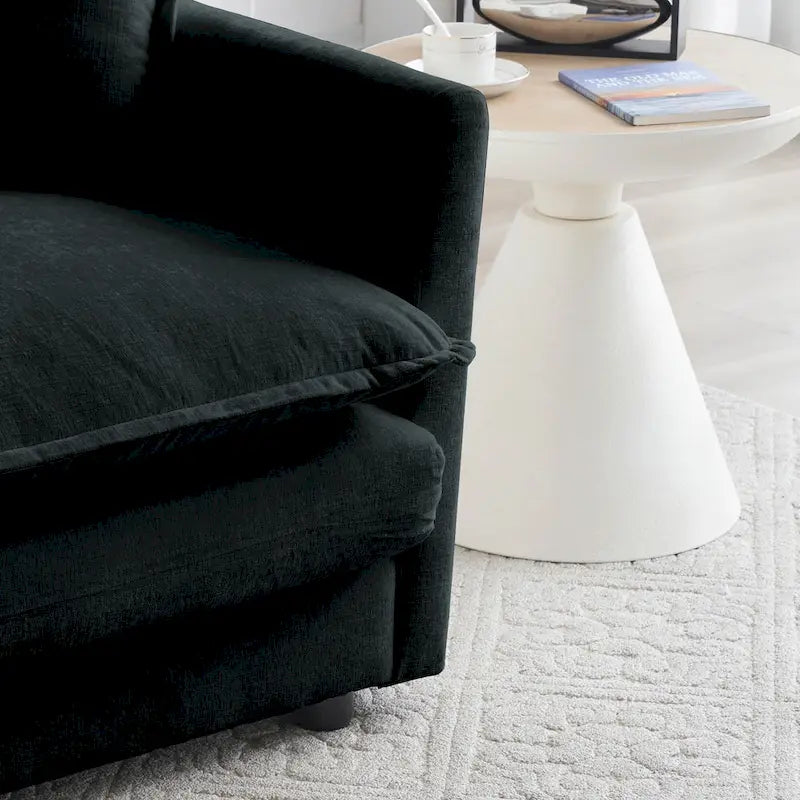Ensemble de canapés 3 pièces en chenille noire avec causeuse et 2 canapés simples