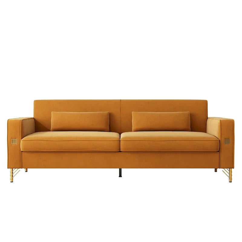 Canapé de luxe en velours avec touches dorées, canapé moelleux 3 places pour salon et bureau
