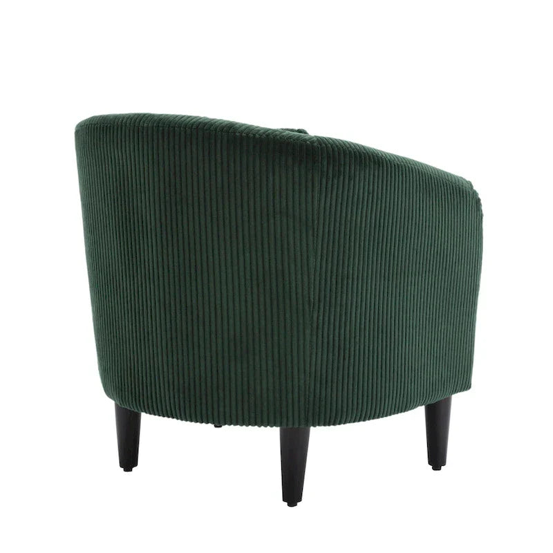 Fauteuil tonneau rembourré Emerald 24.8 avec pieds en bois et oreillers