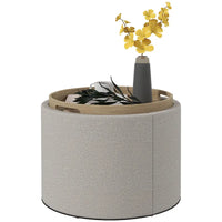 Table basse ottomane de rangement ronde avec plateau de service réversible, Gris