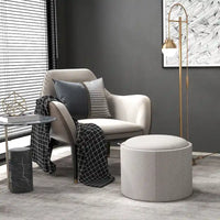 Table basse ottomane de rangement ronde avec plateau de service réversible, Gris