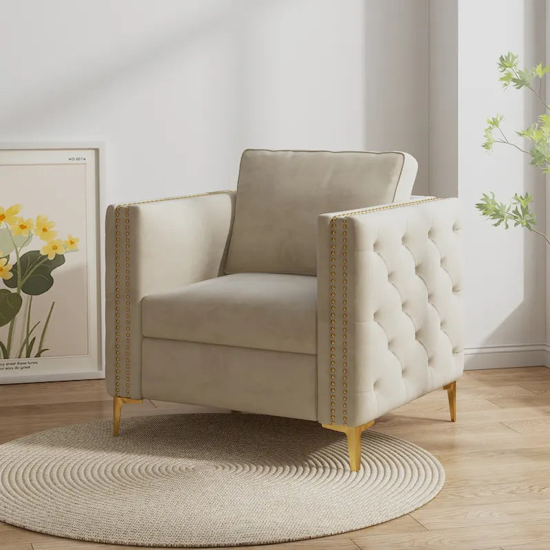 Fauteuil d'appoint pour salon, fauteuil rembourré avec pieds en métal, velours