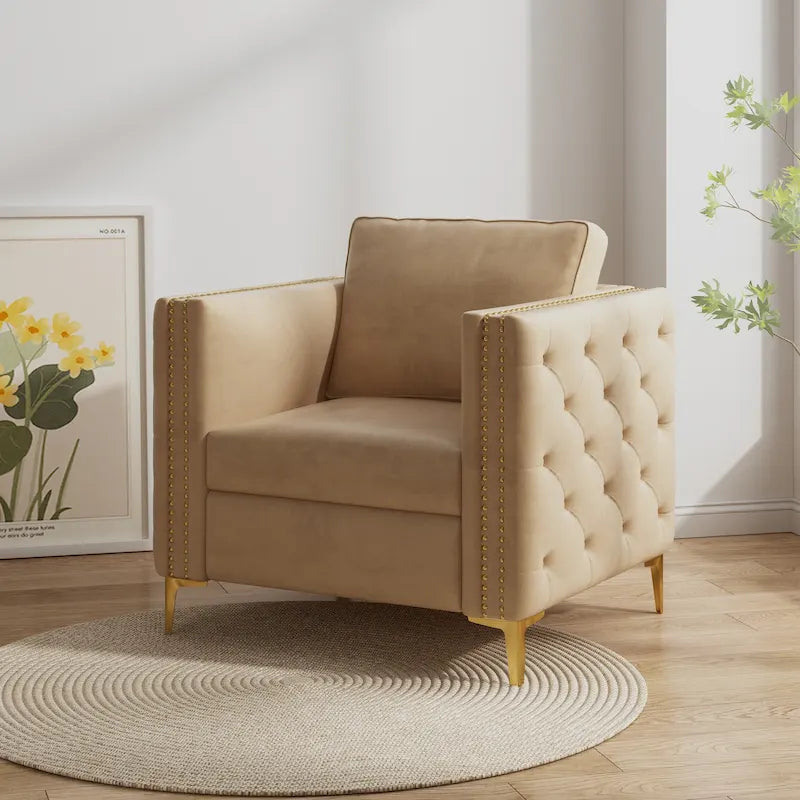 Fauteuil d'appoint pour salon, fauteuil rembourré avec pieds en métal, velours
