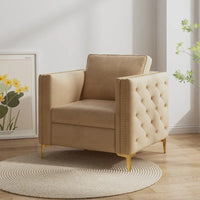 Fauteuil d'appoint pour salon, fauteuil rembourré avec pieds en métal, velours
