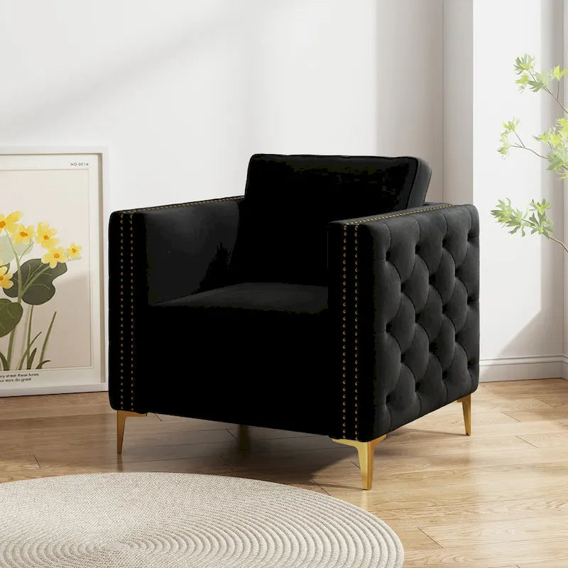 Fauteuil d'appoint pour salon, fauteuil rembourré avec pieds en métal, velours