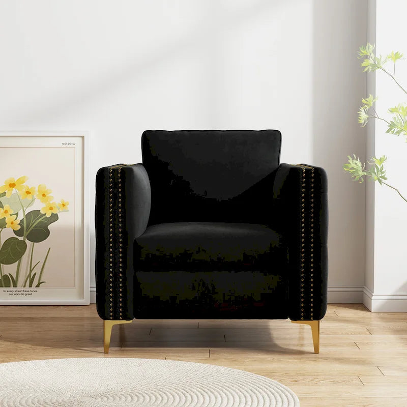 Fauteuil d'appoint pour salon, fauteuil rembourré avec pieds en métal, velours