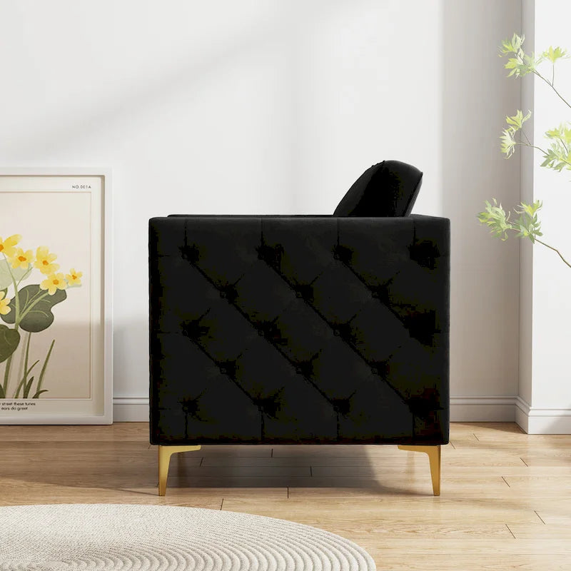 Fauteuil d'appoint pour salon, fauteuil rembourré avec pieds en métal, velours