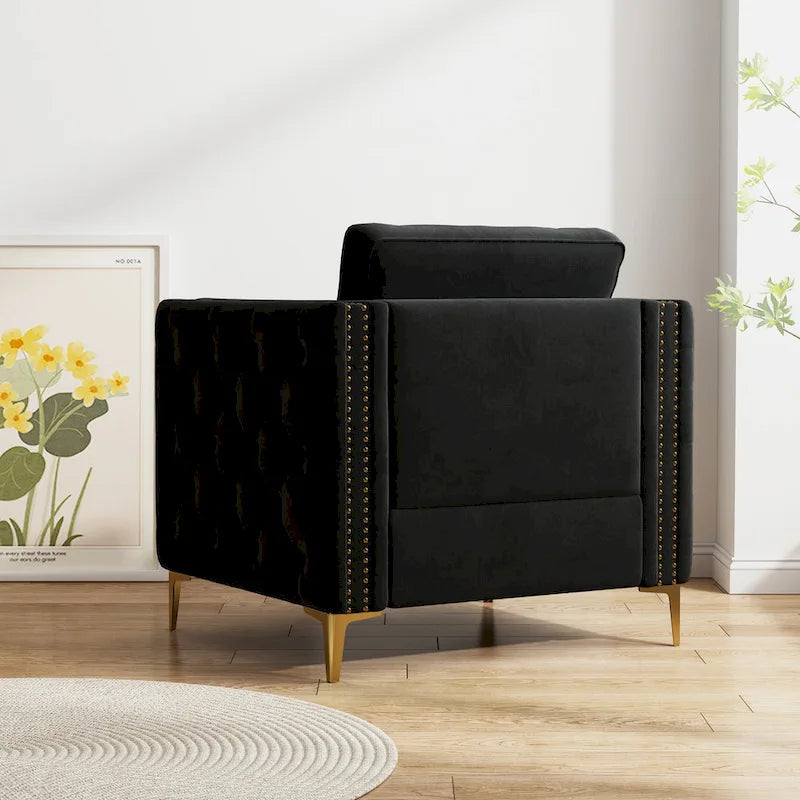 Fauteuil d'appoint pour salon, fauteuil rembourré avec pieds en métal, velours