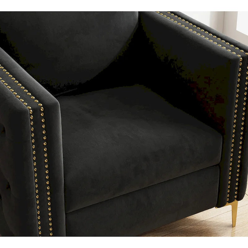 Fauteuil d'appoint pour salon, fauteuil rembourré avec pieds en métal, velours