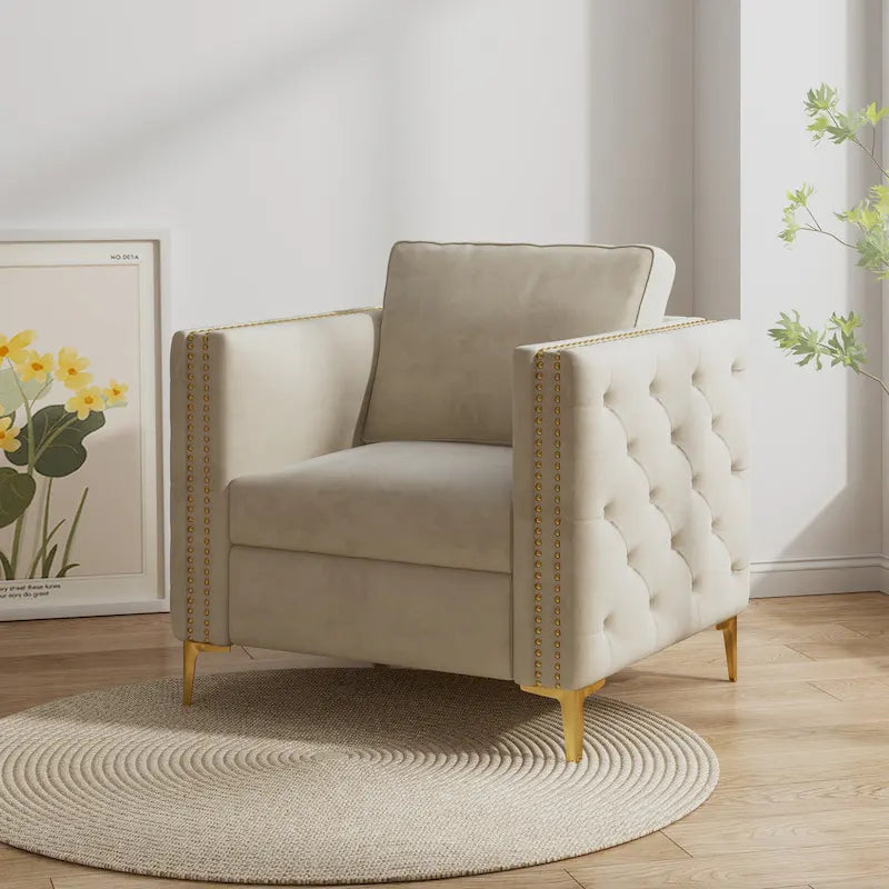 Fauteuil d'appoint pour salon, fauteuil rembourré avec pieds en métal, velours
