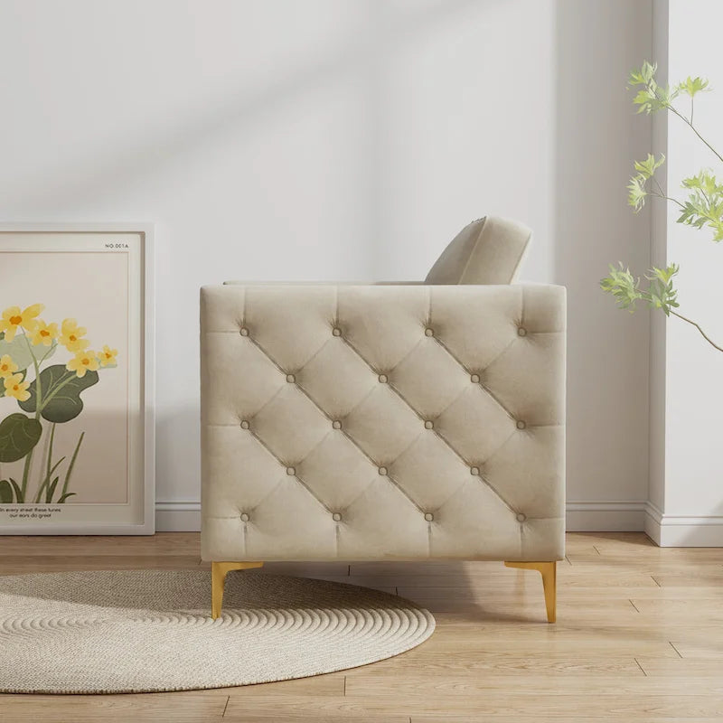 Fauteuil d'appoint pour salon, fauteuil rembourré avec pieds en métal, velours