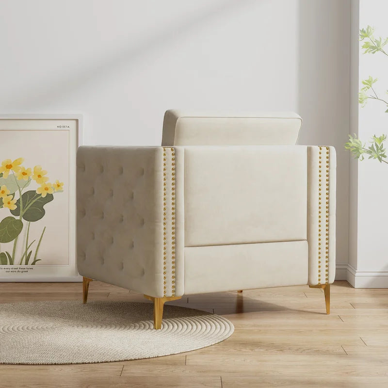 Fauteuil d'appoint pour salon, fauteuil rembourré avec pieds en métal, velours