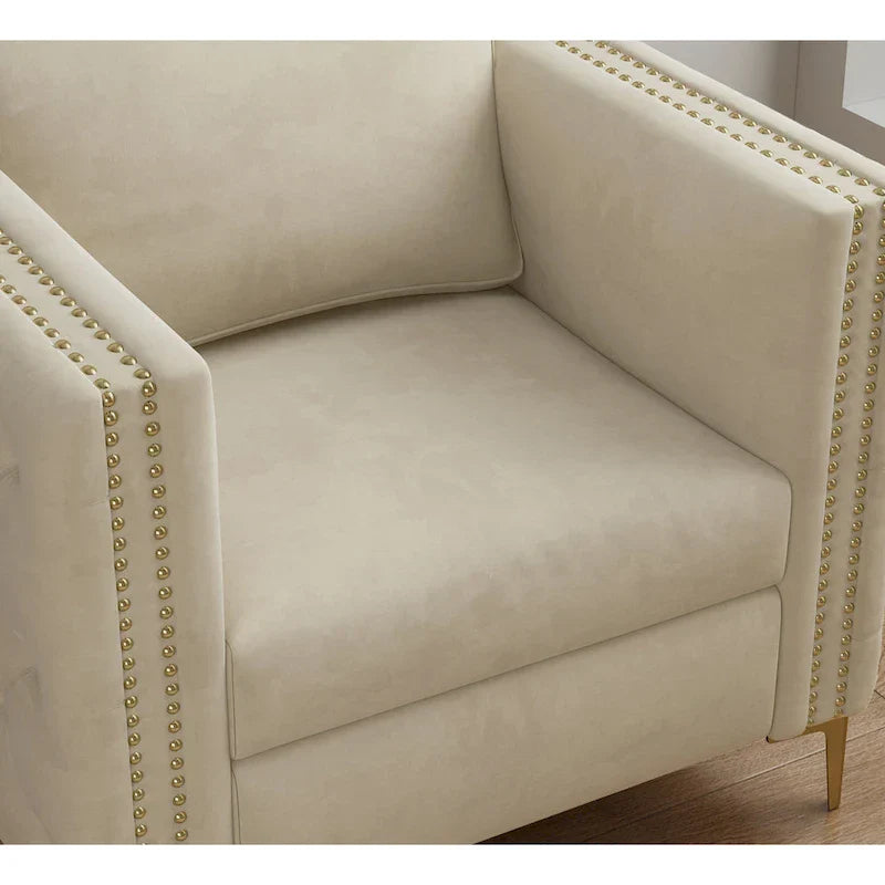 Fauteuil d'appoint pour salon, fauteuil rembourré avec pieds en métal, velours