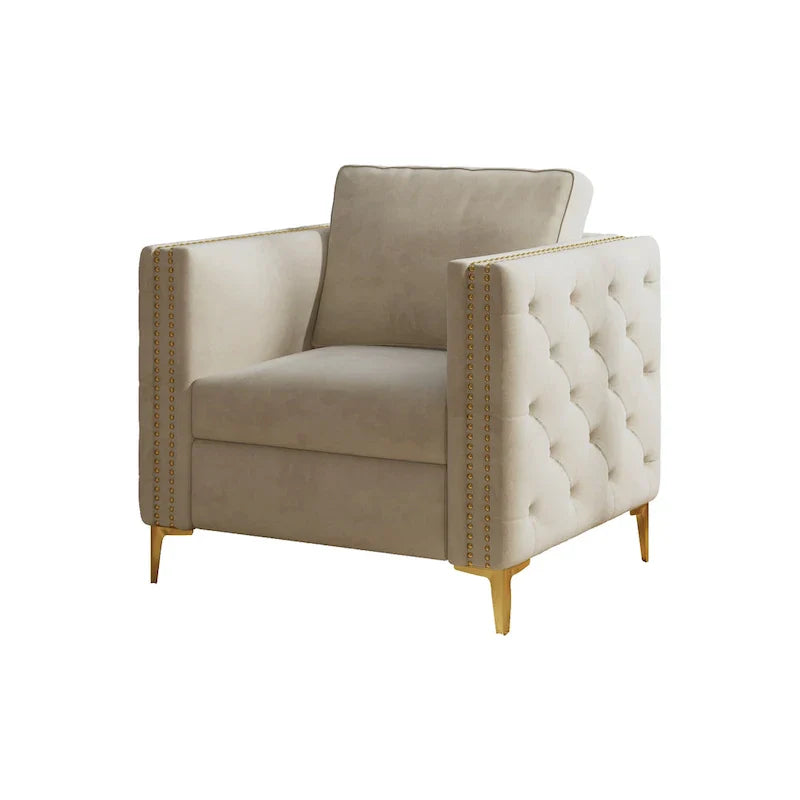 Fauteuil d'appoint pour salon, fauteuil rembourré avec pieds en métal, velours
