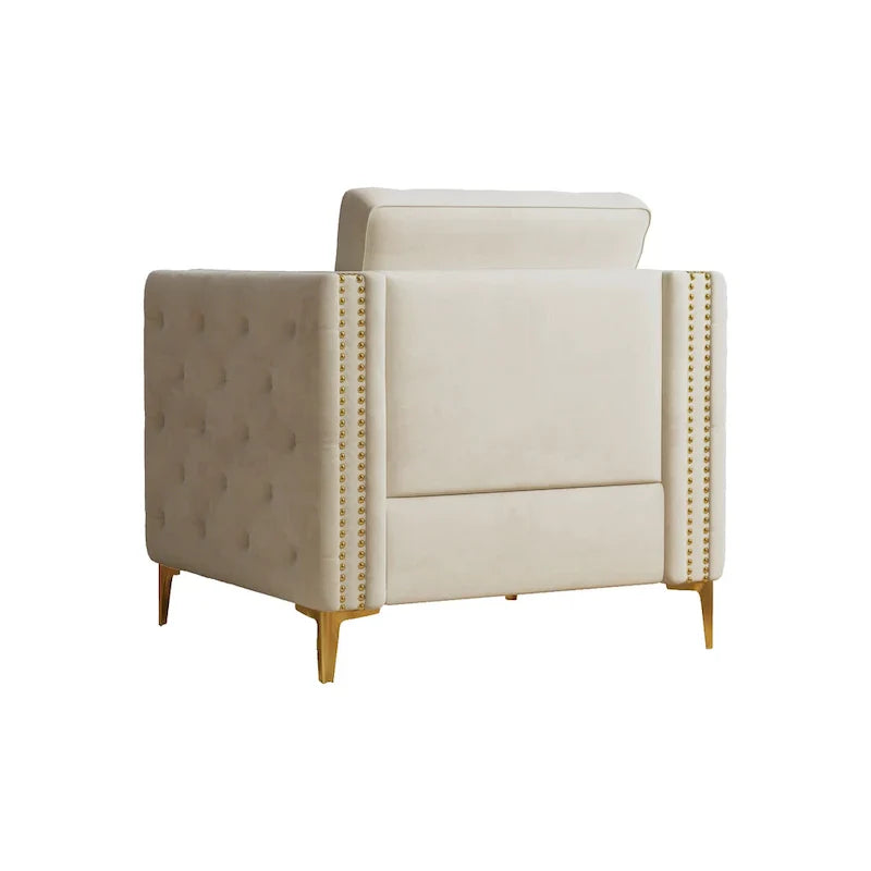 Fauteuil d'appoint pour salon, fauteuil rembourré avec pieds en métal, velours