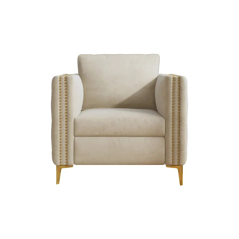 Fauteuil d'appoint pour salon, fauteuil rembourré avec pieds en métal, velours