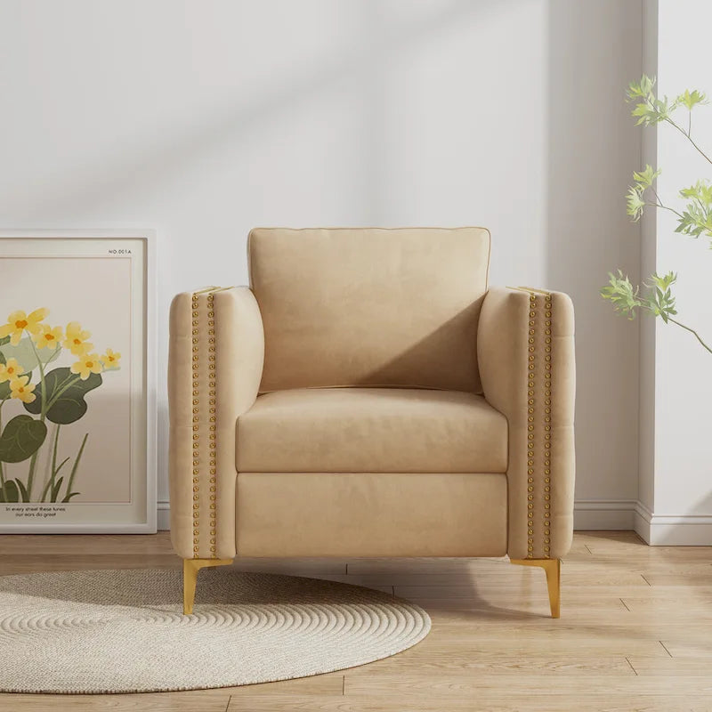 Fauteuil d'appoint pour salon, fauteuil rembourré avec pieds en métal, velours