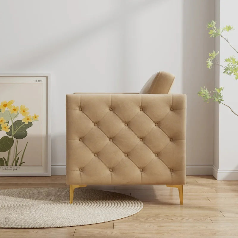 Fauteuil d'appoint pour salon, fauteuil rembourré avec pieds en métal, velours