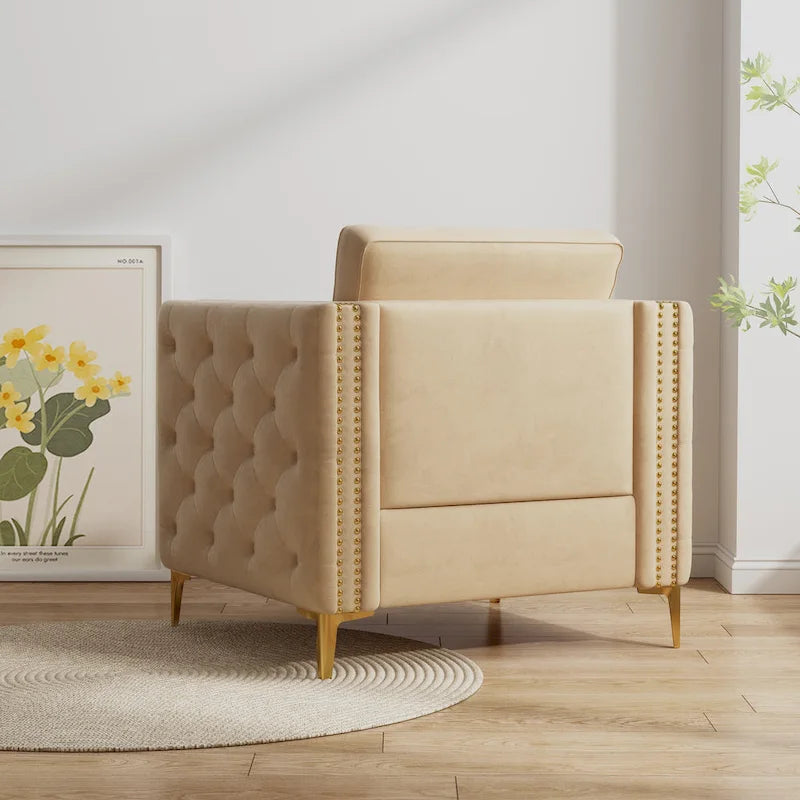 Fauteuil d'appoint pour salon, fauteuil rembourré avec pieds en métal, velours