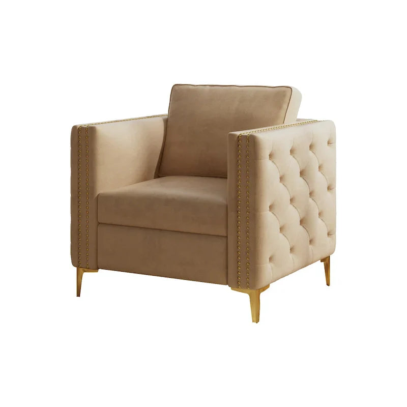 Fauteuil d'appoint pour salon, fauteuil rembourré avec pieds en métal, velours