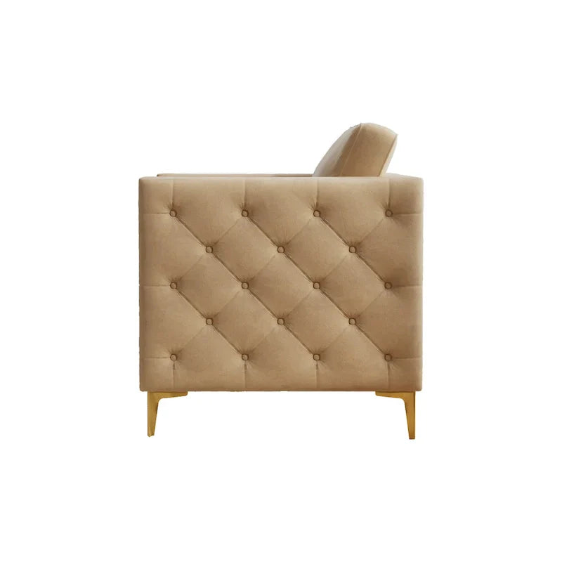 Fauteuil d'appoint pour salon, fauteuil rembourré avec pieds en métal, velours