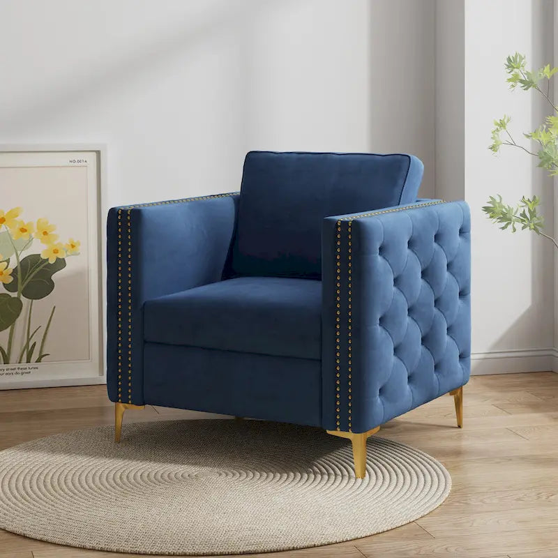 Fauteuil d'appoint pour salon, fauteuil rembourré avec pieds en métal, velours