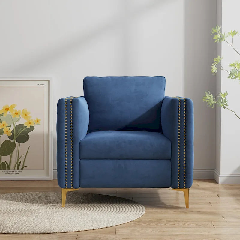 Fauteuil d'appoint pour salon, fauteuil rembourré avec pieds en métal, velours