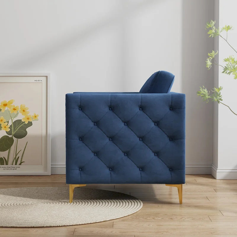 Fauteuil d'appoint pour salon, fauteuil rembourré avec pieds en métal, velours