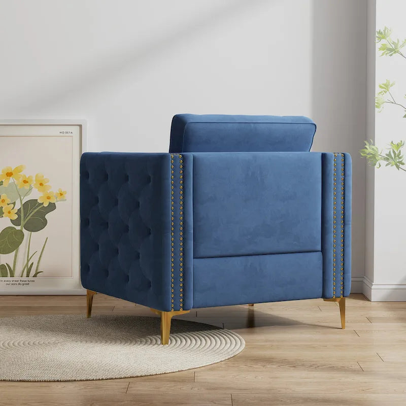 Fauteuil d'appoint pour salon, fauteuil rembourré avec pieds en métal, velours