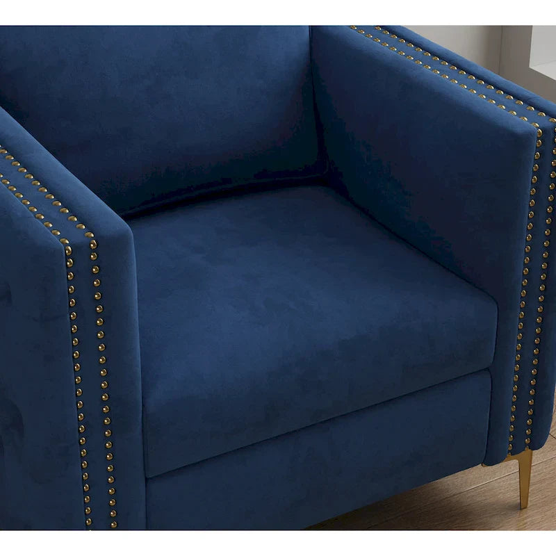 Fauteuil d'appoint pour salon, fauteuil rembourré avec pieds en métal, velours
