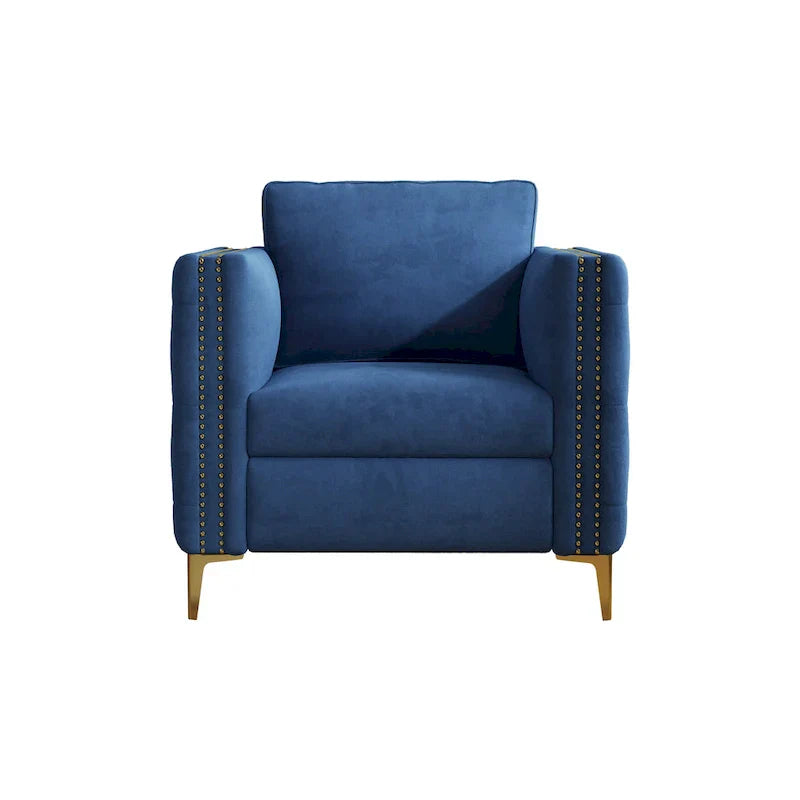 Fauteuil d'appoint pour salon, fauteuil rembourré avec pieds en métal, velours