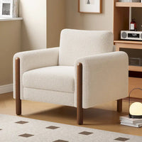 Fauteuil d'appoint rembourré blanc de 33,5 po avec pieds en noyer et accoudoir incurvé