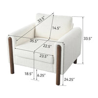 Fauteuil d'appoint rembourré blanc de 33,5 po avec pieds en noyer et accoudoir incurvé