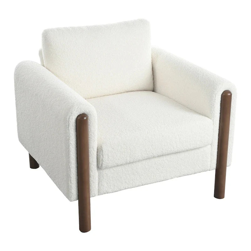 Fauteuil d'appoint rembourré blanc de 33,5 po avec pieds en noyer et accoudoir incurvé