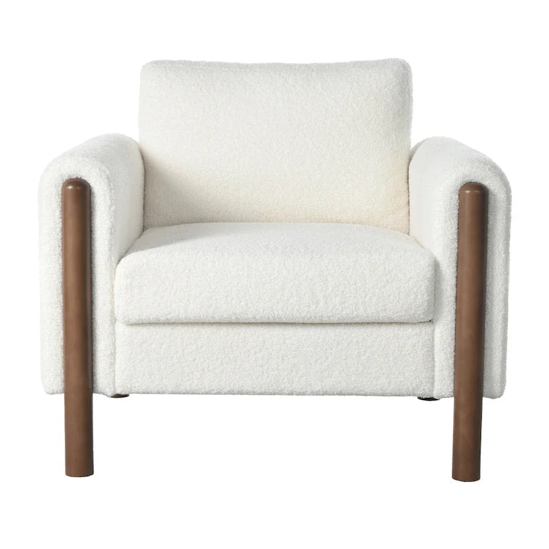 Fauteuil d'appoint rembourré blanc de 33,5 po avec pieds en noyer et accoudoir incurvé