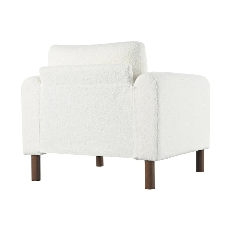 Fauteuil d'appoint rembourré blanc de 33,5 po avec pieds en noyer et accoudoir incurvé