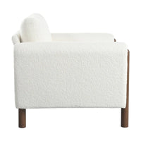 Fauteuil d'appoint rembourré blanc de 33,5 po avec pieds en noyer et accoudoir incurvé