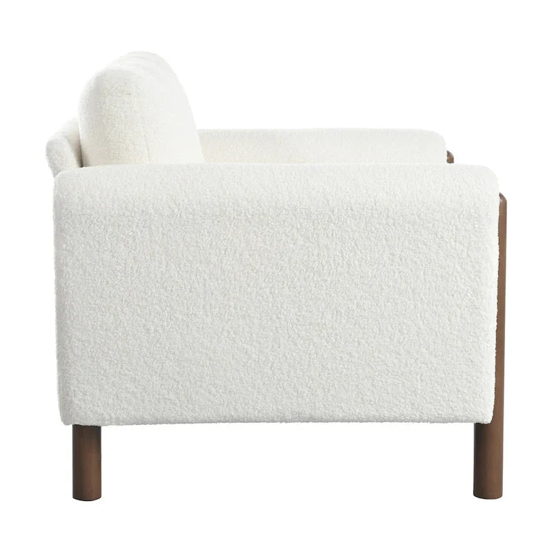 Fauteuil d'appoint rembourré blanc de 33,5 po avec pieds en noyer et accoudoir incurvé