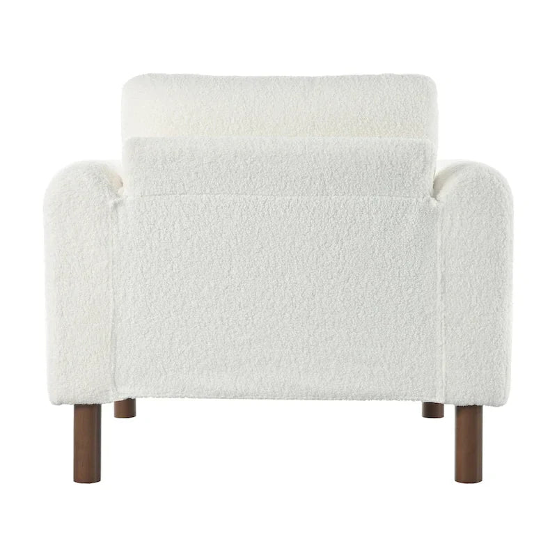 Fauteuil d'appoint rembourré blanc de 33,5 po avec pieds en noyer et accoudoir incurvé