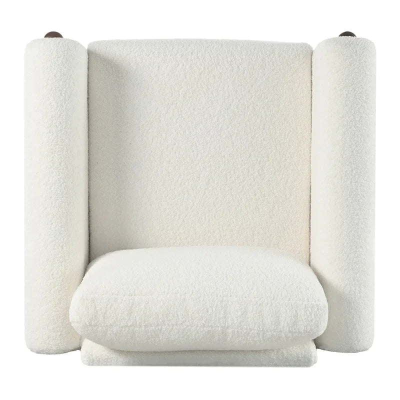 Fauteuil d'appoint rembourré blanc de 33,5 po avec pieds en noyer et accoudoir incurvé