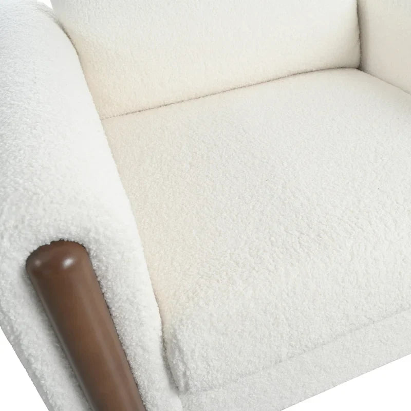 Fauteuil d'appoint rembourré blanc de 33,5 po avec pieds en noyer et accoudoir incurvé