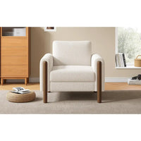 Fauteuil d'appoint rembourré blanc de 33,5 po avec pieds en noyer et accoudoir incurvé