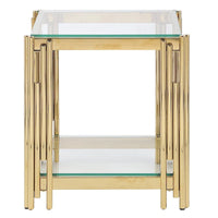 Woker Furniture table d'appoint carrée de 20 po de largeur avec dessus en verre, table basse en acier inoxydable doré et verre trempé
