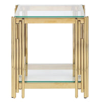 Woker Furniture table d'appoint carrée de 20 po de largeur avec dessus en verre, table basse en acier inoxydable doré et verre trempé