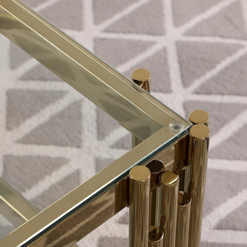 Woker Furniture table d'appoint carrée de 20 po de largeur avec dessus en verre, table basse en acier inoxydable doré et verre trempé